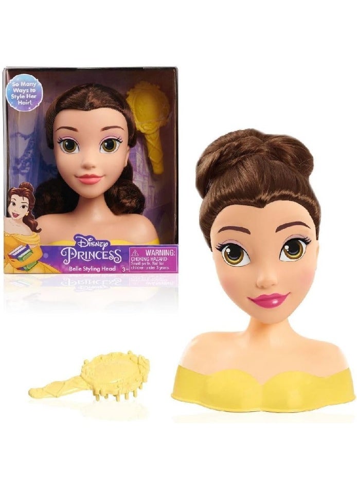 ديزني برنسيس رأس تصفيف الشعر المصغر بيل من ديزني الجميلة والوحش مع فرشاة شعر – دمية شعر مكونة من قطعتين للعب التخيلي للأطفال من عمر 3 سنوات فما فوق – لعبة تصفيف شعر إبداعية - Image 1